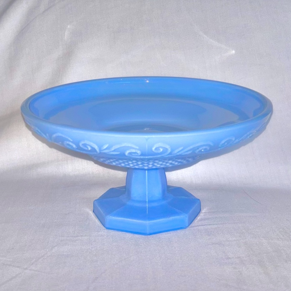 Vintage Delphite Blue Jeannette Glass Rare Compote Pedestal Dish 1930s